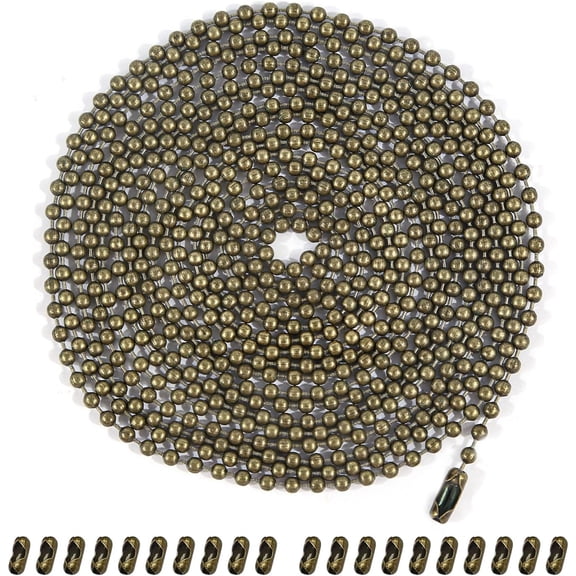 Bronze Ceiling Fan Pull Chain, 120" Extra Long Rust Proof 3mm Beaded Ball Light Pulls Extension Chains with 20 Connectors