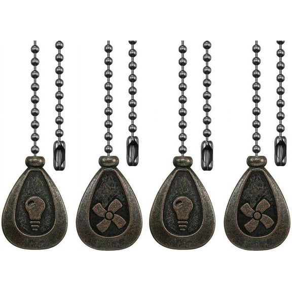 Bronze Ceiling Fan Pull Chain Set, Decorative Fan Pull Chain Pendant Extension, 12 Inches Lighting & Fan Beaded Ball Fan Pull Chain Extender with Connector (4 Pack)