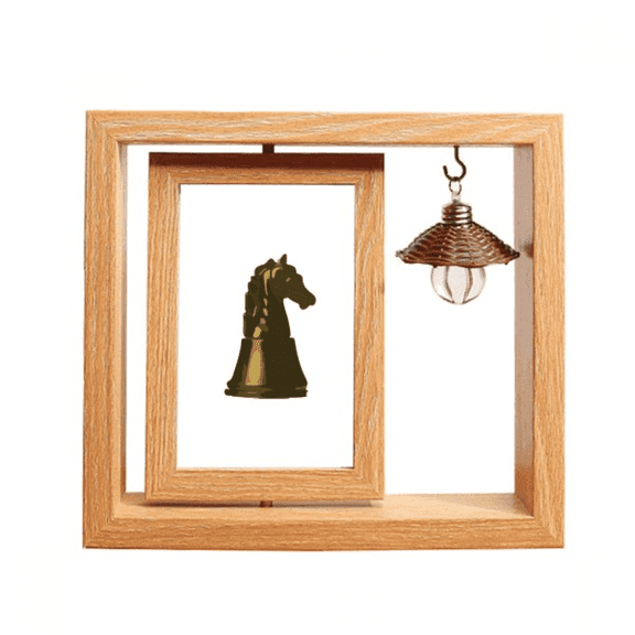 Bronze Chess Soldier Board Game Match Wooden Rotating Picture Photo Frame 4x6