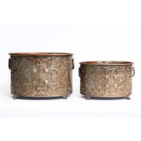 Bronze Coloured Patterned Footed Planters, Set of 2