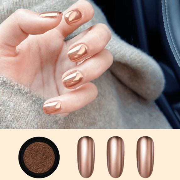 Bronze Copper Nails Chrome Powder Has Metallic Mirror Effect Metallic Chrome Powder for Gel Nails Apply Nail Art Manicure Decorations Copper Mirror Chrome Nail Art Powder Is Very Sparkly