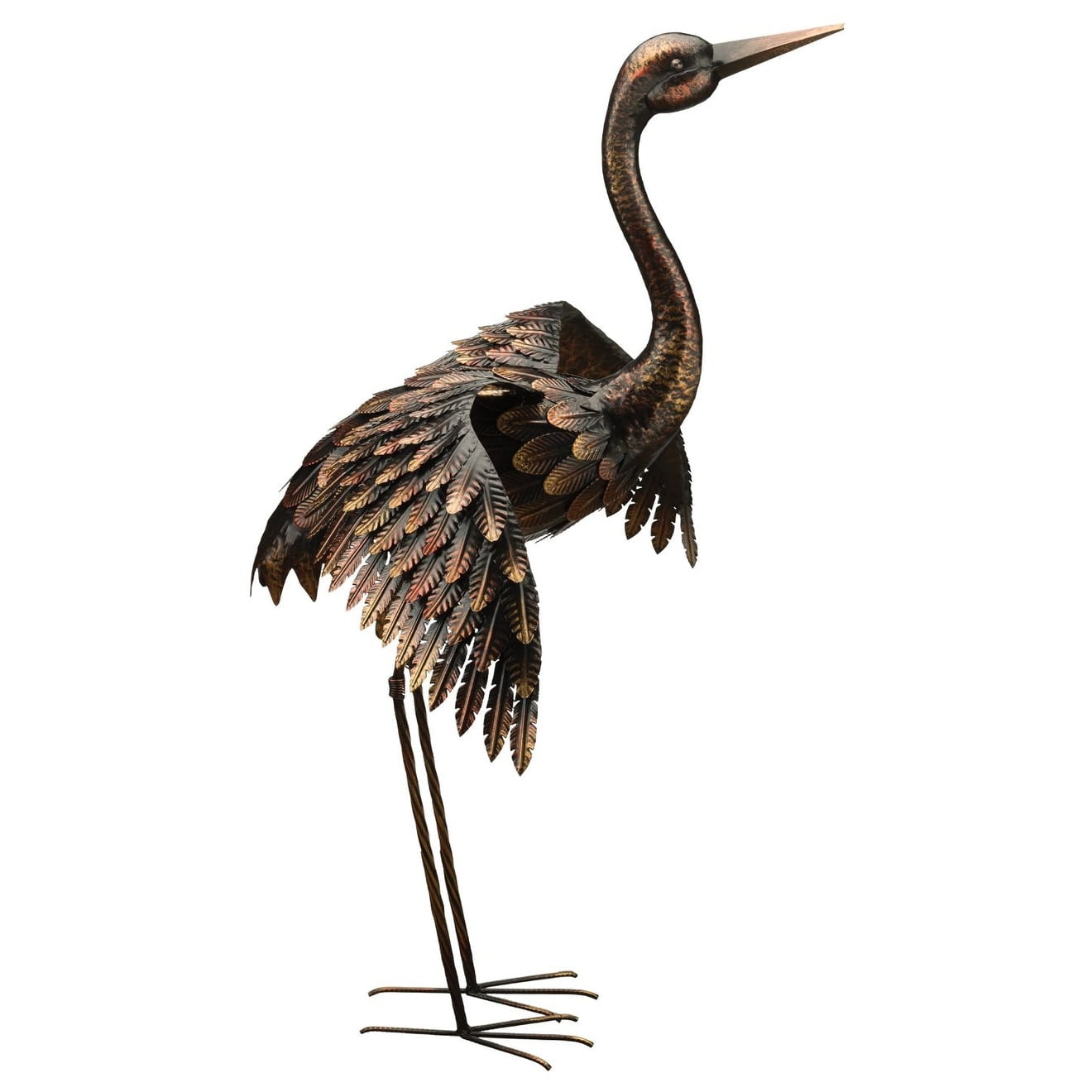 Bronze 41" Crane Garden Statue with Intricate Feather Details