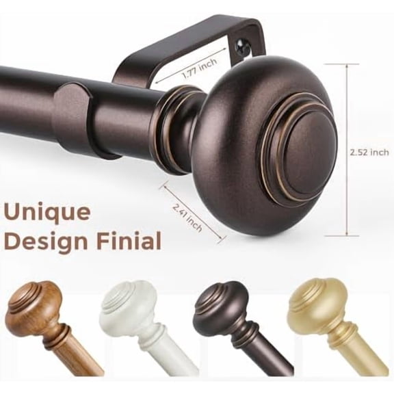 Bronze Curtain Rods for Windows 30 to 56 Inch, Decorative Heavy Duty Single-Side Adjustable 1'' Antique Brown Curtain Rod, Vintage Rustic Metal Drapery Pole for Farmhouse Bedroom Living Room