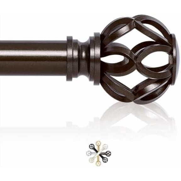 Bronze Decorative Farmhouse Curtain Rods:72-144Inch Adjustable Heavy Duty Single Window Curtain Rod for Bedroom Living Room,Bronze Boho Rustic Drapery Rods with Vintage Twist Finial Easy Install