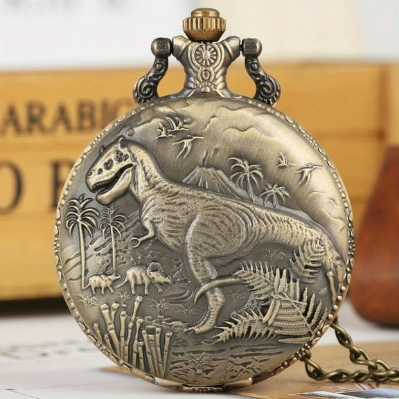 Bronze Dinosaur Quartz Pocket Watch, Pendant Gift for Boys (Bronze)