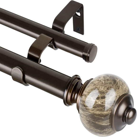 Bronze Double Curtain Rod 72 to 144 Inches (6-12ft), 1 Inch Telescoping Curtain Rods for Windows, Long Dual Curtain Rods with Marbled Finials