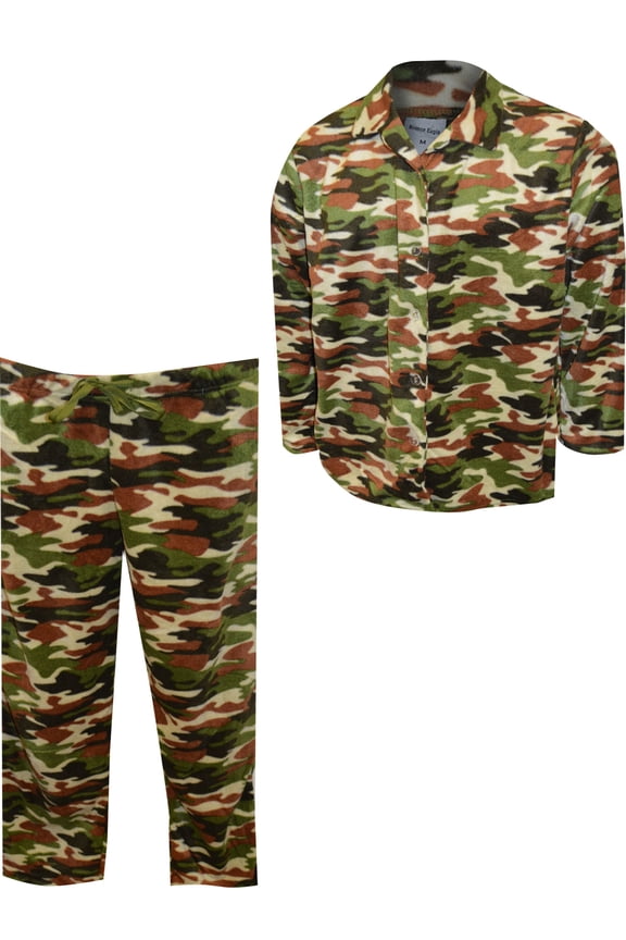 Mens Camo Print Traditional Fleece Guys Pajama (Large)