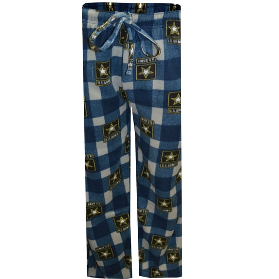 Bronze Eagle Mens US Army Navy and Gray Plaid Fleece Lounge Pant (Large)