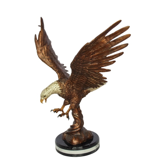 Nifao Bronze Eagle Statue With Outstretched Wings on Marble Base  Bronze Statue on Marble Base, Home Decor, 17"L x 29"W x 32"H