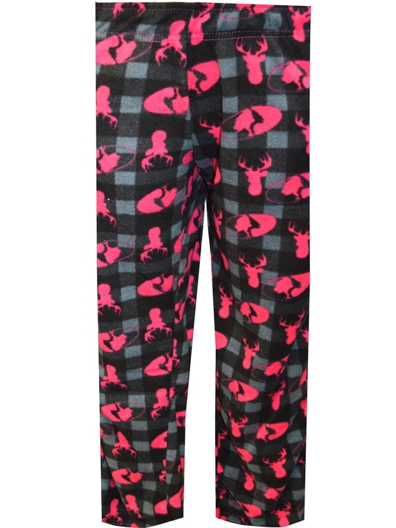 Womens Mossy Oak Women's Black and Pink Plaid Fleece Lounge Pant (Large)