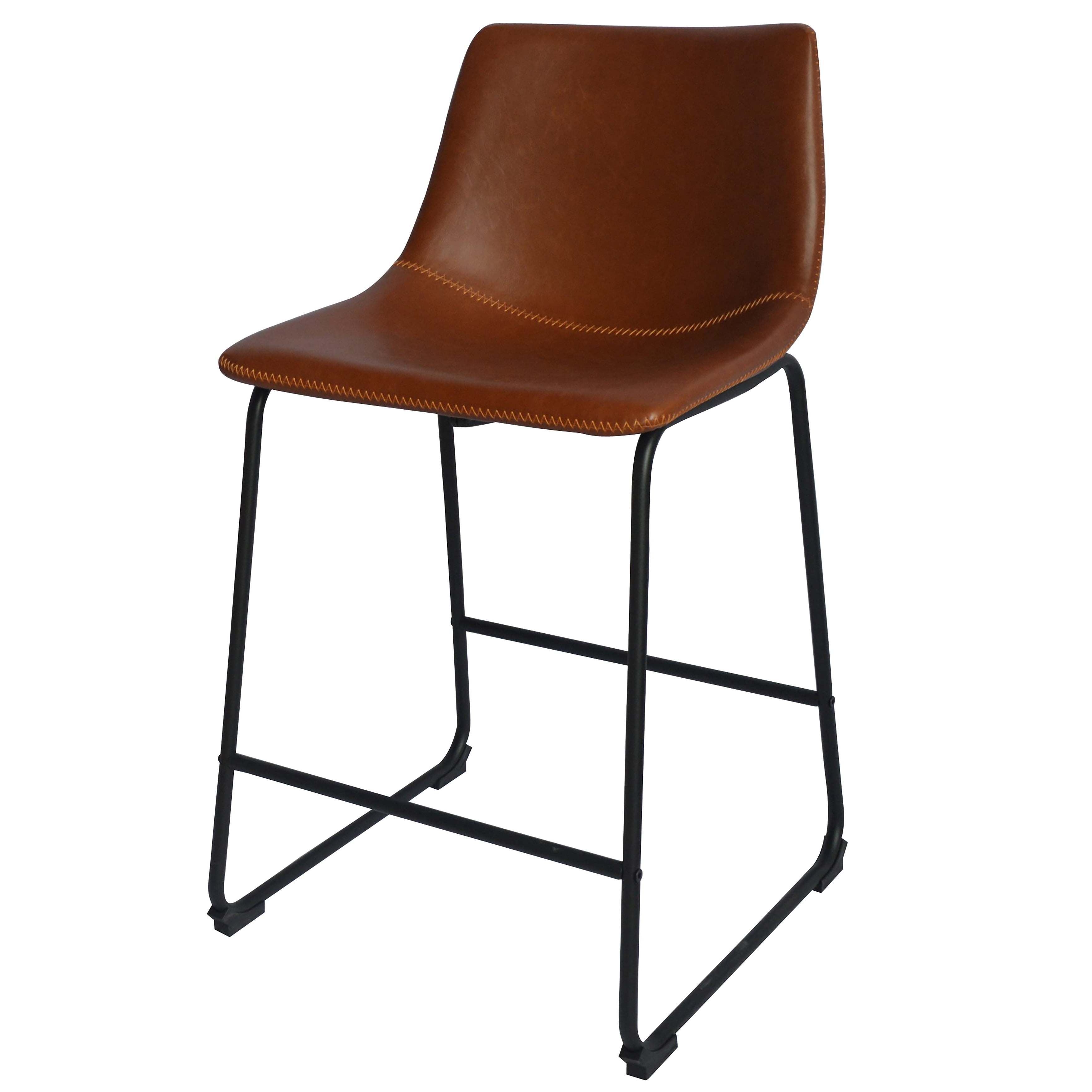 Set of 2 Black Faux Leather Metal Counter Height Chairs