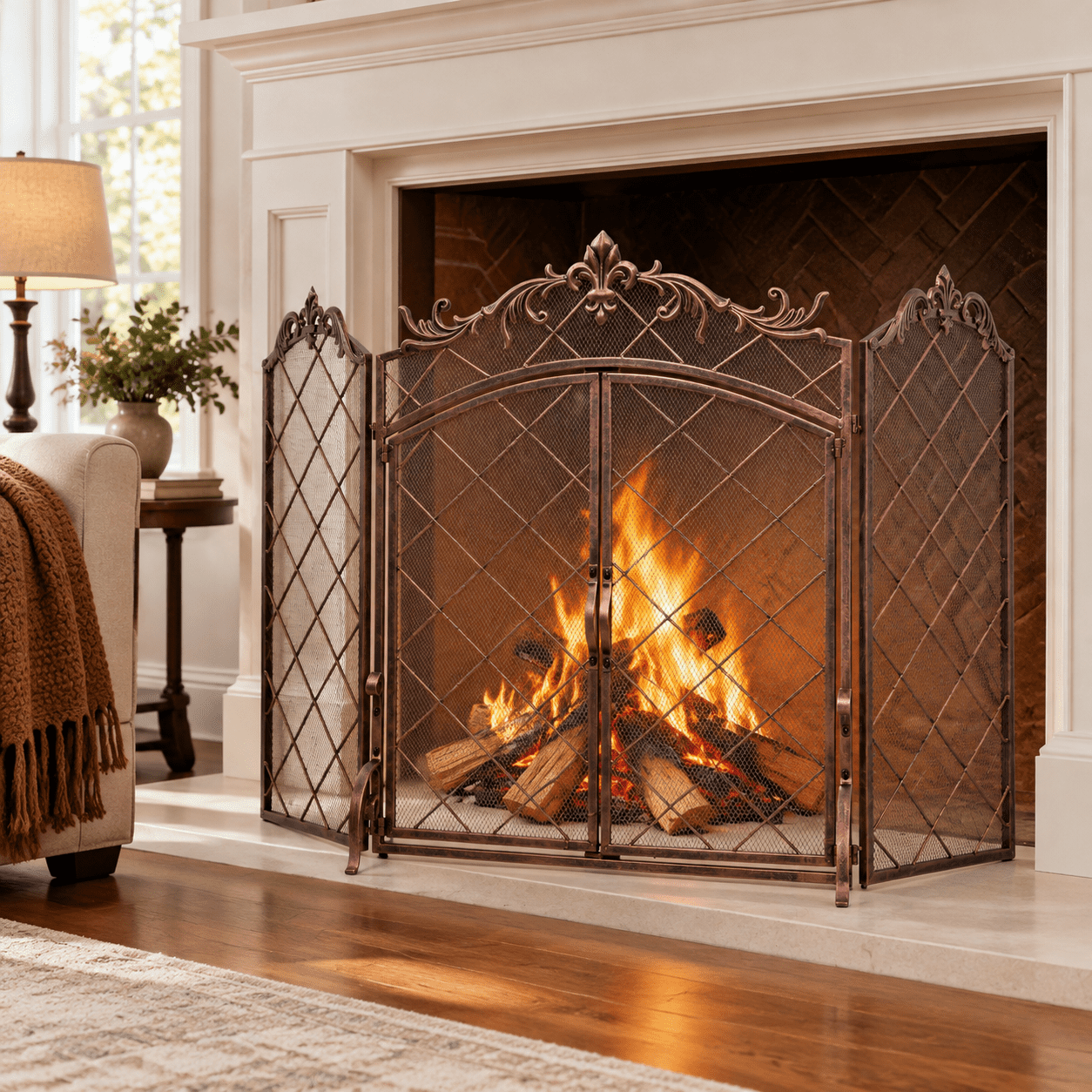 Bronze Fireplace Screen 50 x 32 in with Bronze Fleur de Lis Design ...