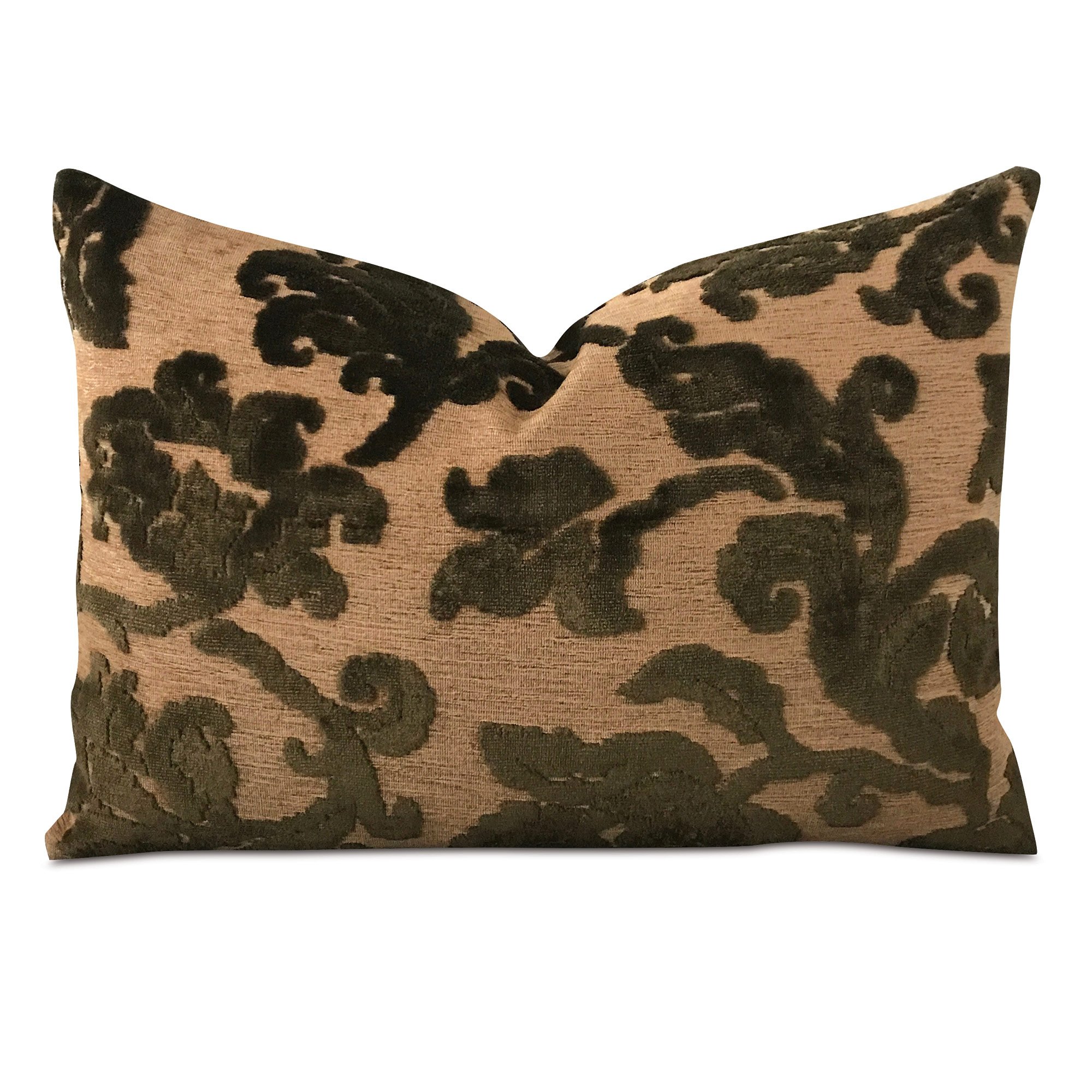 Bronze Floral Velvet Jacquard Lumbar Pillow Cover 16x22