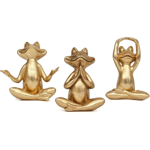 Bronze Frog Figurines, 3-Piece Yoga Decor Set, Antique Bronze Color, Handmade Home Decoration Resin Zen Meditation Figurines for Bookself, Home Decor, Gifts
