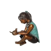Nifao Bronze Girl Holding Bird Statue Lost Wax Sculpture with Patina   Home Office Decor Sculpture, 19"L x 10"W x 20"H