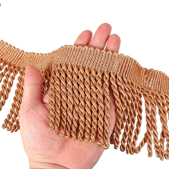 Bronze Gold Fringe Trim, 5 Yards x 4inch Fringe Trim Curtain Tassel Thick Long Fabric Sewing for Curtain Sofa Clothes DIY Decoration