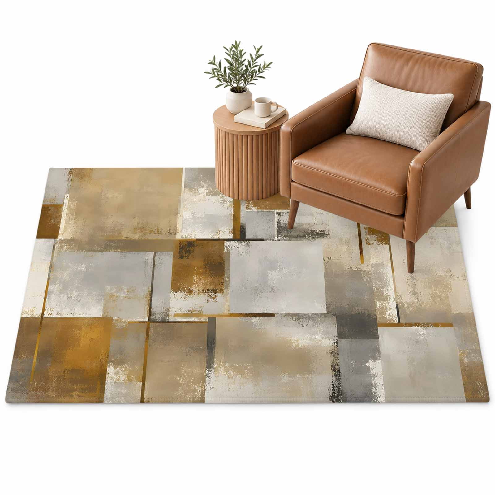 Bronze Gray Block Area Rug 4'x6', Abstract Minimalist Wash Textured ...