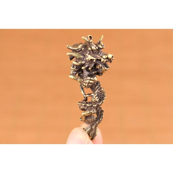 Bronze Hand Casting Dragon Statue Collectable Pendant Netsuke Rare Chinese