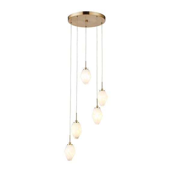 Bronze Handmade Glass Chandeliers, G9 5 Lights Modern Ceiling Light Fixtures Height Adjustable Hanging Pendant Lighting for Entryway Foyer