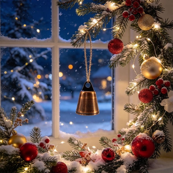 Bronze Iron Christmas Bell Hanging Ornament with Woven Cord, 1.42 x 1. ...