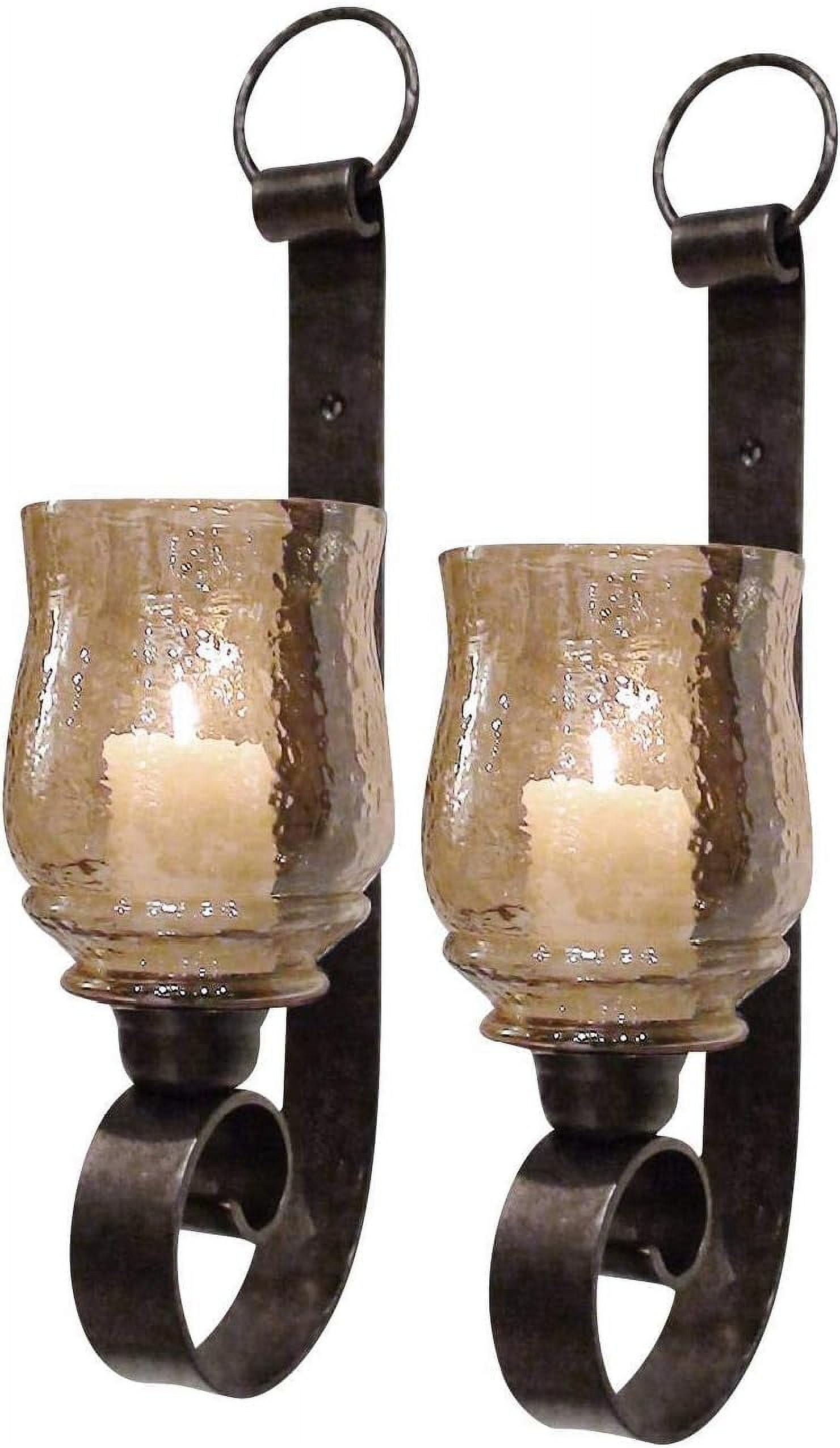 Contemporary Joselyn Black Iron and Amber Glass Wall Sconce
