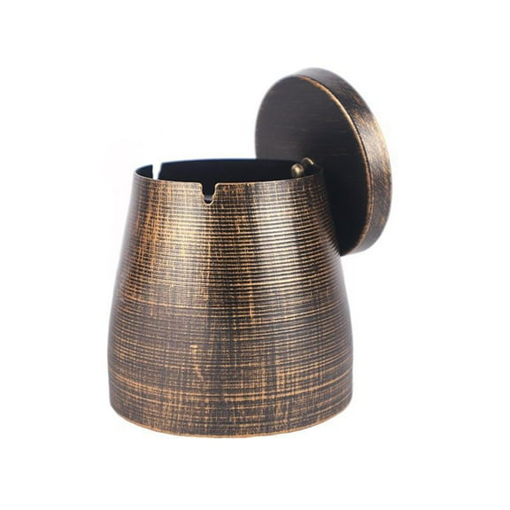 Bronze L Bronze Large Vintage Metal Ashtray With Lid Windproof For Home Office Bar Indoor Outdoor Use