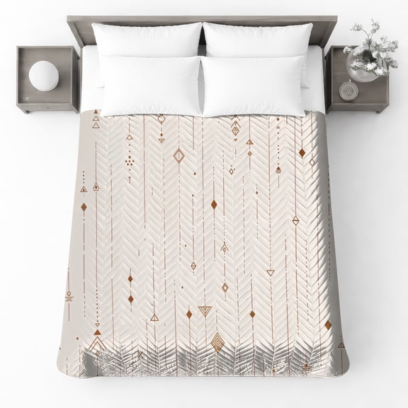 Bronze Lines And Shapes King Size Quilted Bedspread