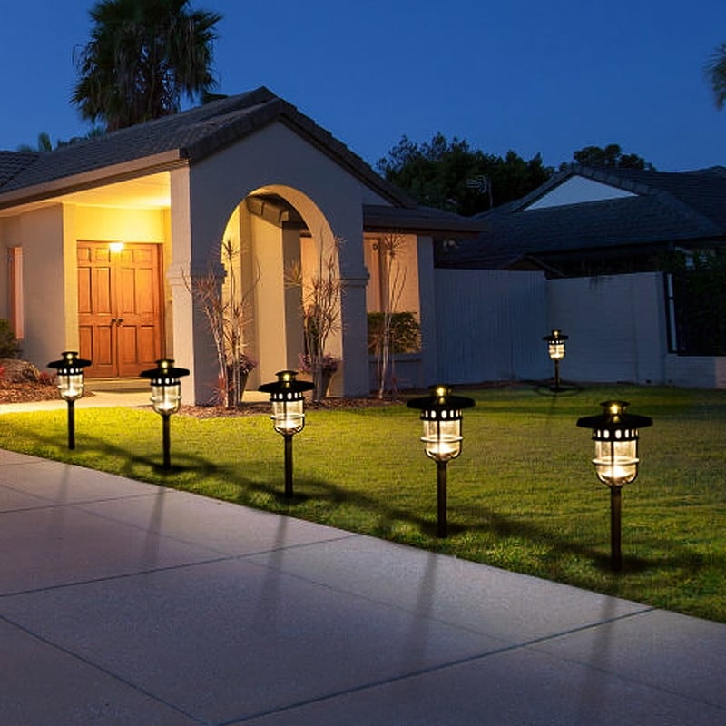Bronze Solar Powered LED Pathway Lights with Glass Lens - 6 Pack