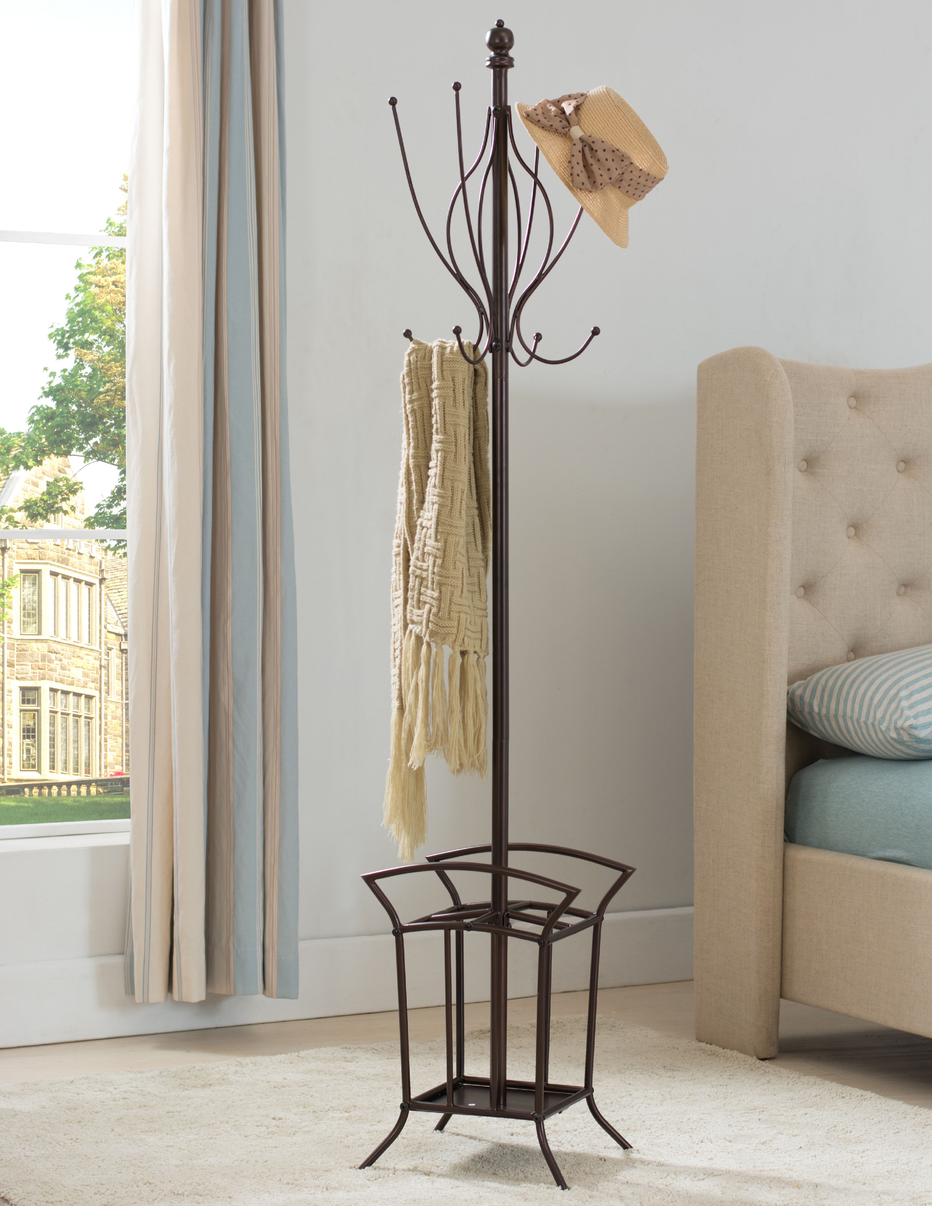 Bronze Metal 10 Hook Entryway Coat & Hat Rack with Umbrella Stand ...