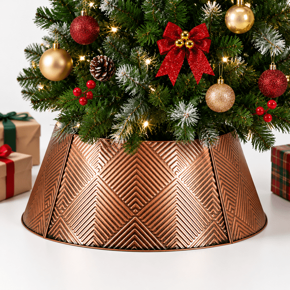 Bronze Metal Christmas Tree Collar, 28 Inch, Waterproof Base Cover for ...