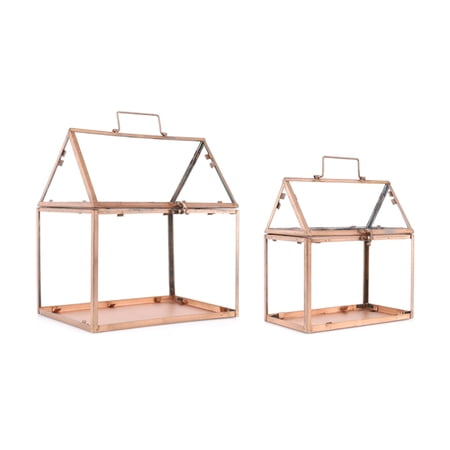 Melrose International Bronze Metal House Terrarium (Set of 2)