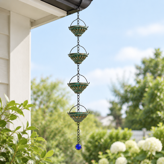 Bronze Metal Rain Chain For Gutters Decorative Downspout Replacement 8.6FT Length