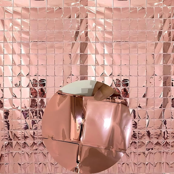 Bronze Metallic Foil Square Curtain Backdrop Pack of 2, Party Decoration for Birthday, Wedding, Baby Shower and Photo Booth