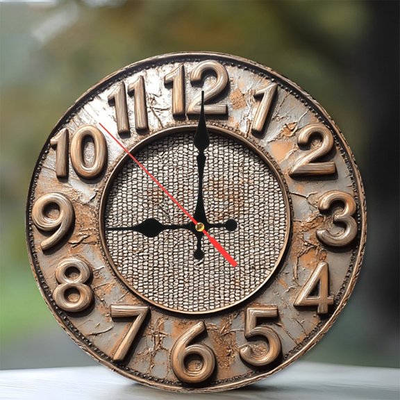 Bronze Mosaic Wall Clock Vintage Home Decor 10-Inch Silent Wooden Wall Clock, Battery Operated (AA Batteries Not Included), Artistic Home Decor