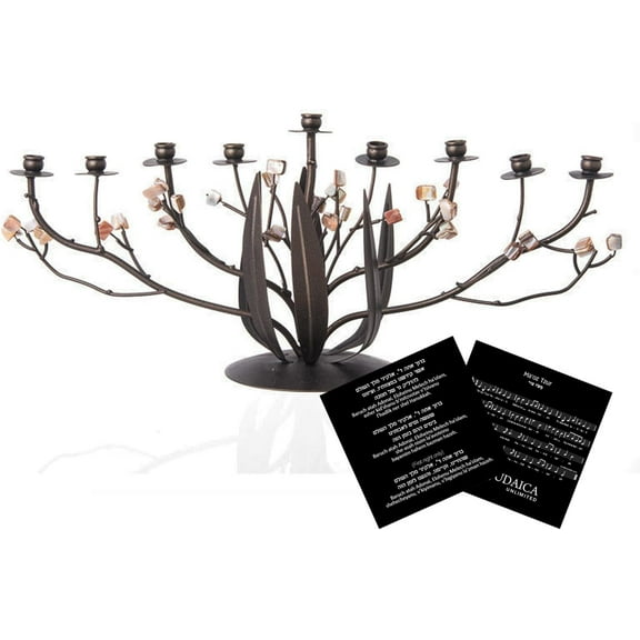 Bronze Narcissus Hanukkah Menorah - Chanukah Menorah for Jewish Holiday, Judaica Gift for Bar/Bat Mitzvah or Jewish Wedding - 13.5"x5"x4"