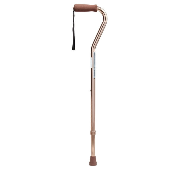 Medline Offset Walking Cane, 29-In to 38-In Adjustable Height, 300 lb Weight Capacity, Aluminum, Bronze