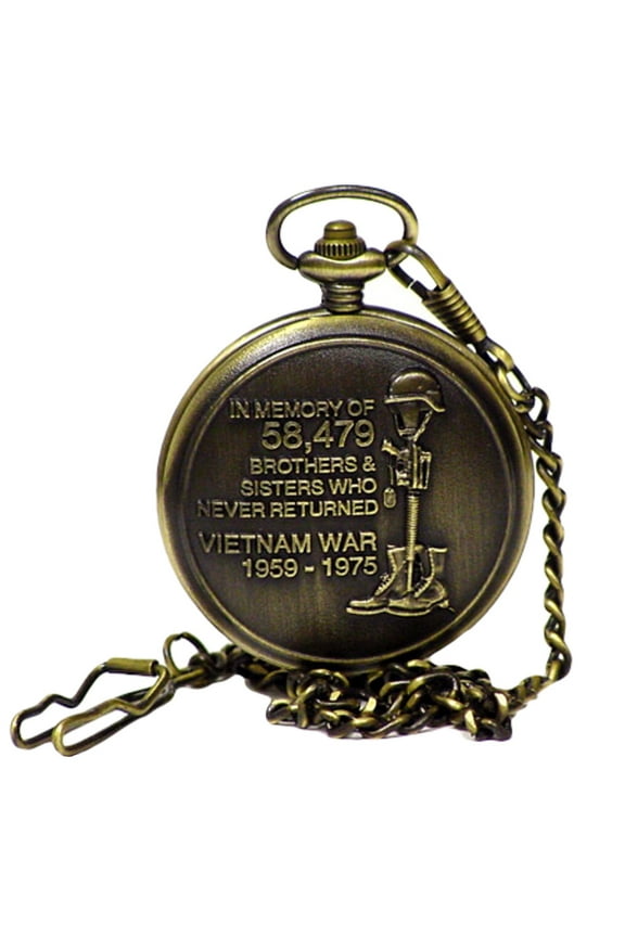 Bronze POW MIA Ornate Men's Pocket Watch&Chain Mens Vietnam War Nam Veteran Gift