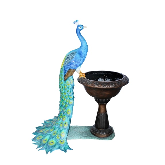 Bronze Peacock Fountain Sculpture with Decorative Bowl