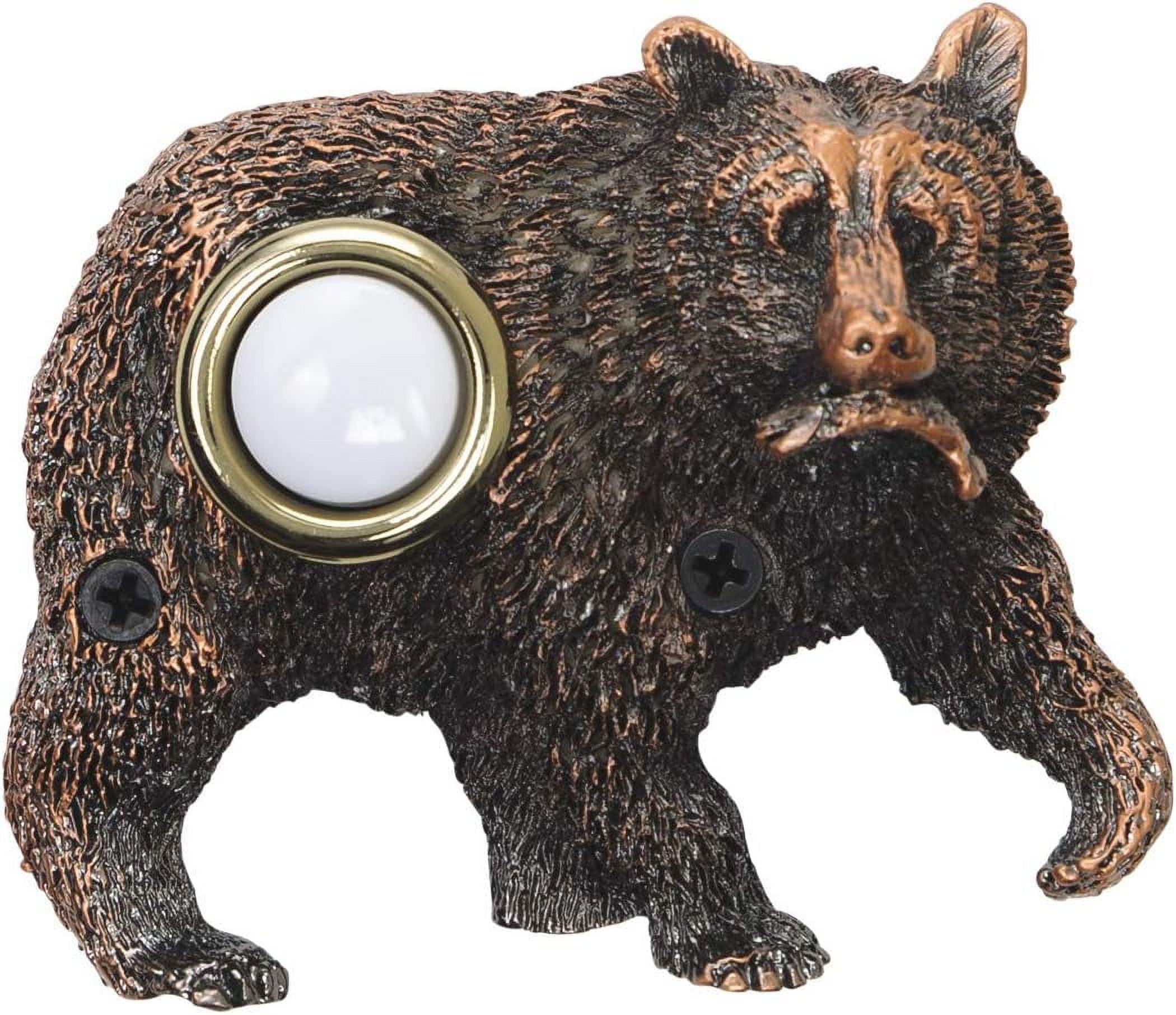 Bronze Plated Bear with Fish Door Wired & Illuminated Push Button