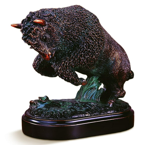 Bronze Plated Resin Sculptures Buffalo Sculpture Carving Statue 7"w X 6"h New