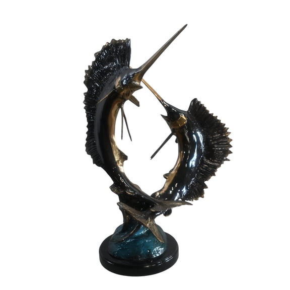 Bronze Sailfish Sculpture Pair Ocean Fish Statue 15"x12"x19"H