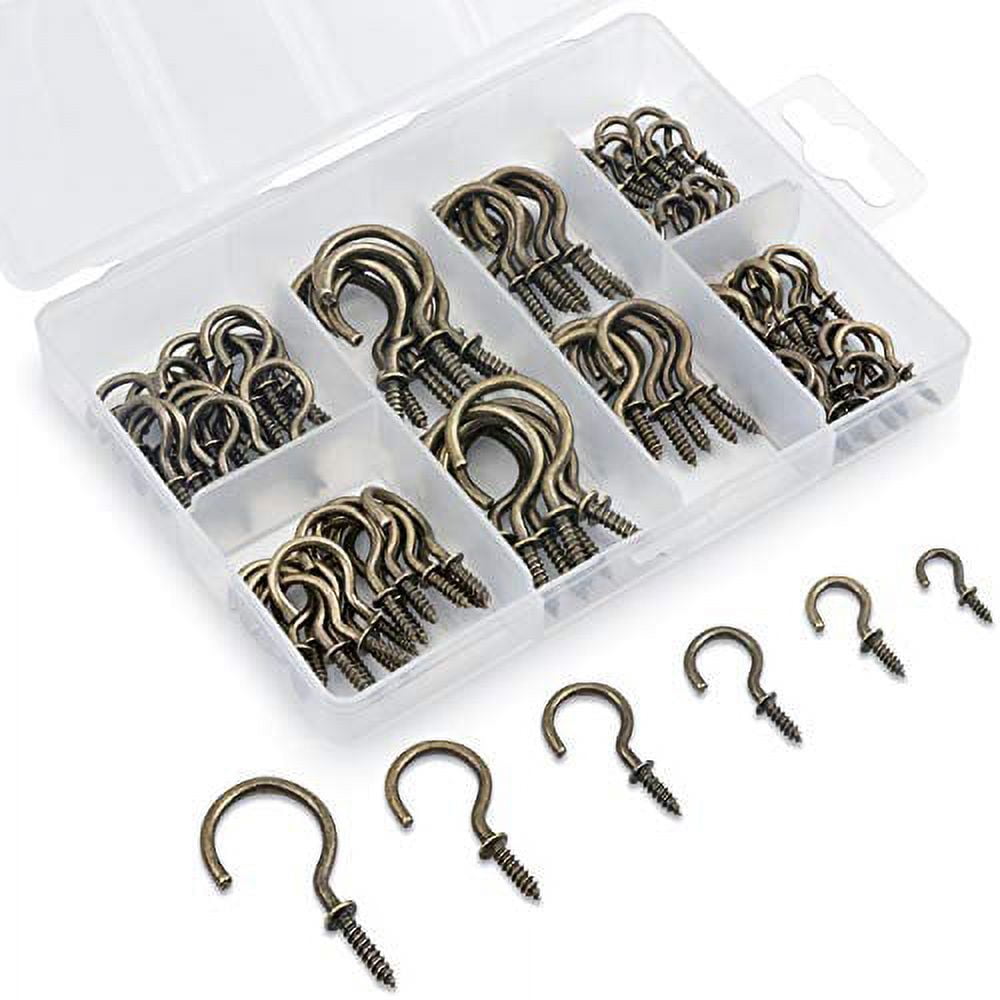Bronze Screwin Cup Hooks Kit, 105Pcs Ceiling Hooks in 6 Size for