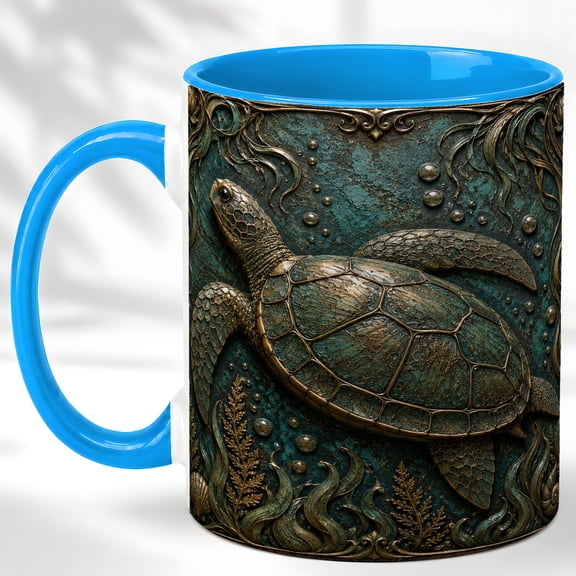 Bronze Sea Turtle Coffee Mug, Ocean Turtle Mug, Ceramic Cup