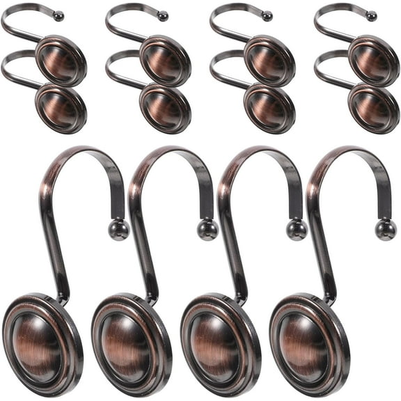 Bronze Shower Curtain Hooks Rings,Oil Rubbed Decorative Shower Curtain Hooks ,Rustproof Vintage Shower Hooks for Bathroom ,Set of 12 (Oil-Rubbed Bronze)