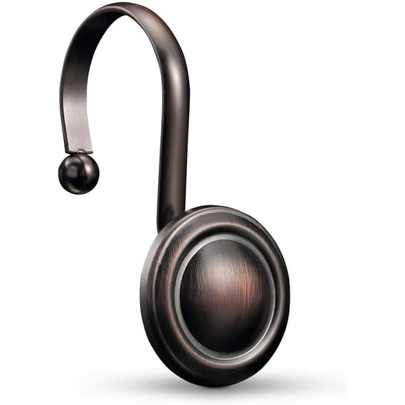 Bronze Shower Curtain Hooks Rings,Oil Rubbed Decorative Shower Curtain Hooks,Rustproof Vintage Shower Hooks for Bathroom,Set of 12 (Oil-Rubbed Bronze)