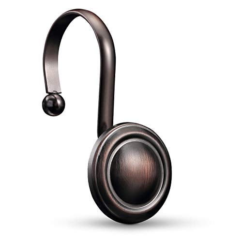 Bronze Shower Curtain Hooks Rings,Oil Rubbed Decorative Shower Curtain Hooks,Rustproof Vintage Shower Hooks for Bathroom,Set of 12 (Oil-Rubbed Bronze)