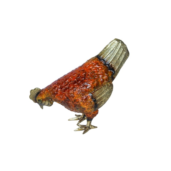Bronze Small Figurine Chicken with Red Enamel and Gold Finish 8" x 4" x 7"H
