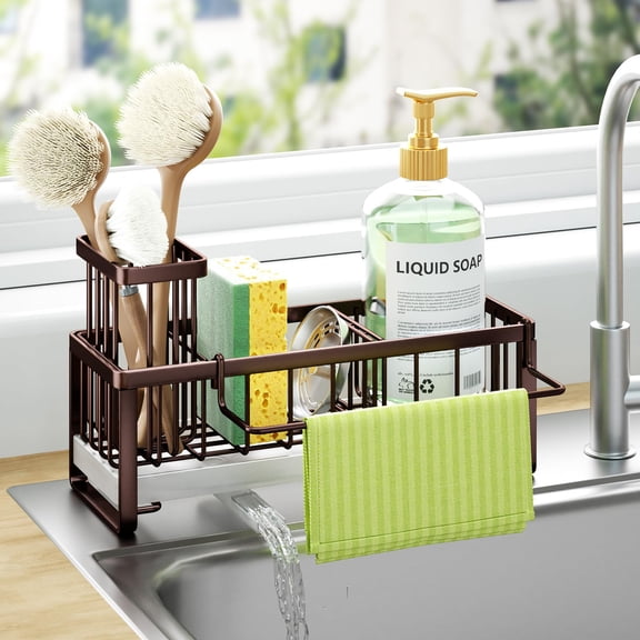 Bronze Stainless Steel Kitchen Sink Caddy with Dishcloth Holder