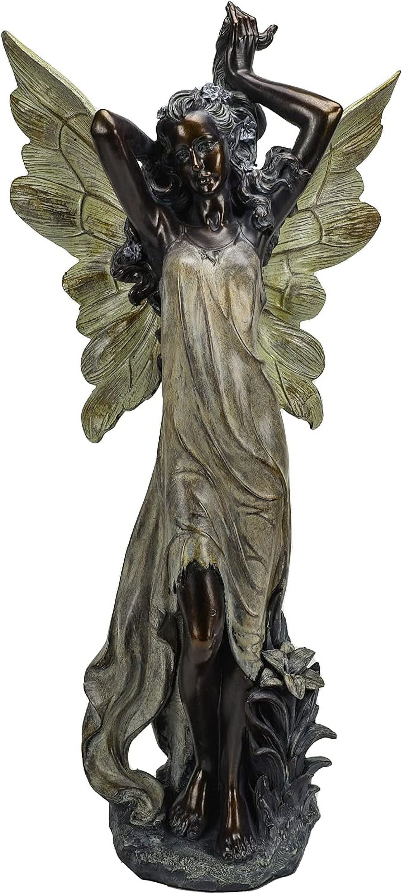 Bronze Standing Fairy Holding Her Hair Statue With Lily 14304