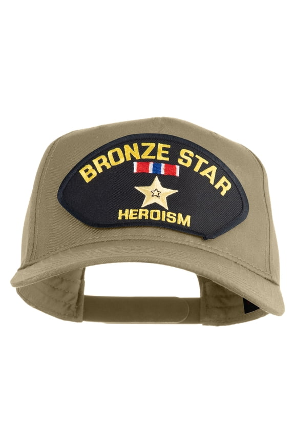 Bronze Star Heroism Patched Solid Cotton Twill 5 Panel Prostyle Snap Cap - Khaki OSFM